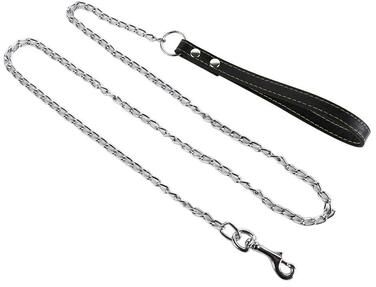 Inspired Living Heavy Duty Metal Chain Dog Leash With Leather Handle Chew Proof Strong Dog Lead For Powerful Walks black