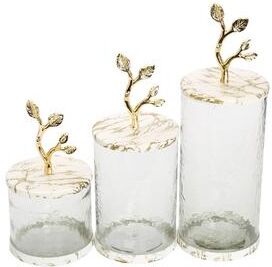 Classic Touch Glass Canister with White/Gold Marble Lid and Leaf Handle