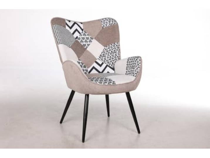 GarveeHome Ohrensessel Patchwork Sessel Wohnzimmer Relaxsessel Loungesessel Polstersessel mit Massivholzfüße für Wohnzimmer, Schlafzimmer, Leseecke