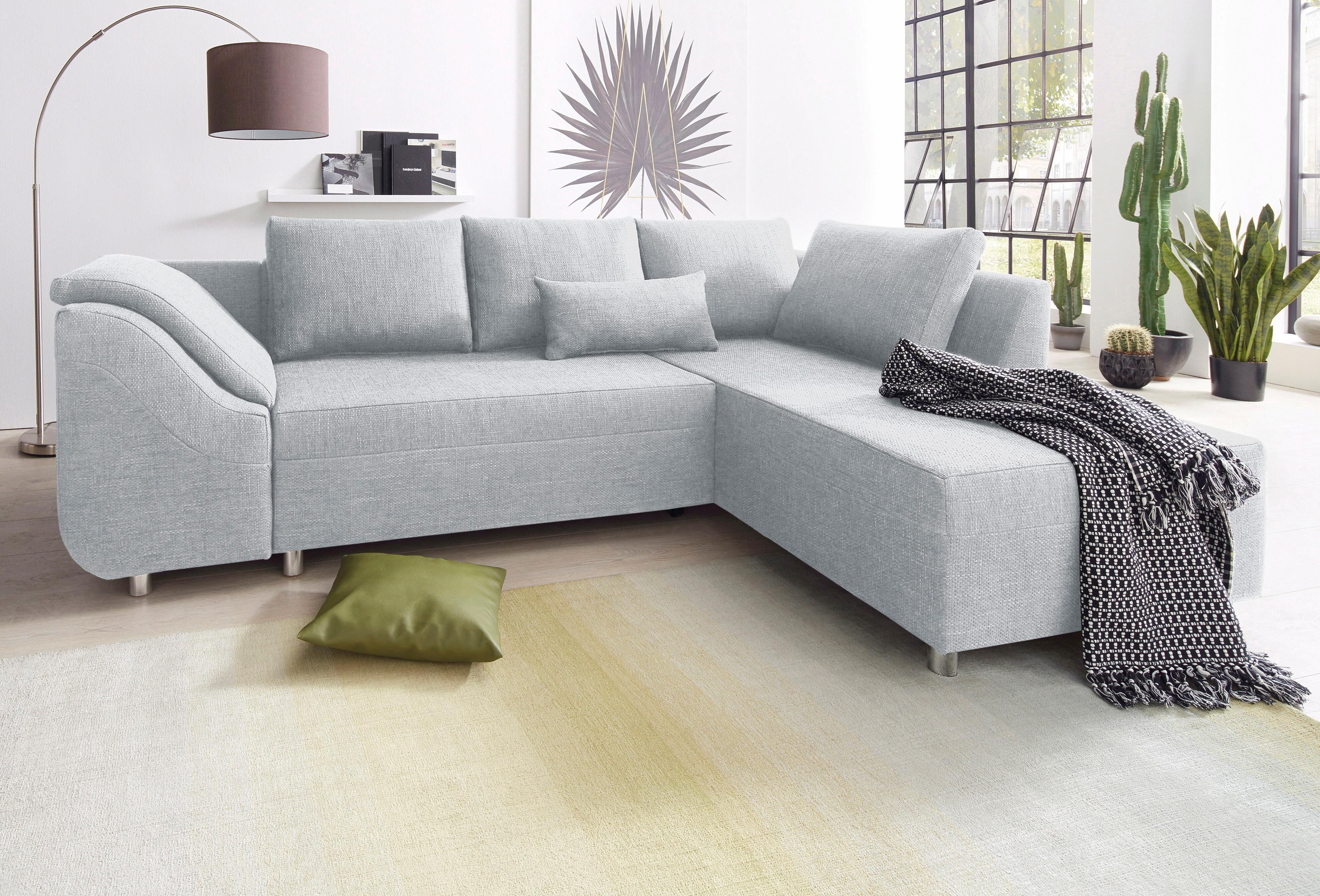 Ecksofa COLLECTION AB "Sally L-Form, B: 256 cm", grau (hellgrau), B:256cm H:87cm T:165cm, Microfaser PRIMABELLE (100% Polyester) / Struktur (80% Polyester, 20% Acryl);Struktur (80% Polyester, 20% Acryl);Kunstleder SOFTLUX / Struktur (80% Polyester, 20% Ac
