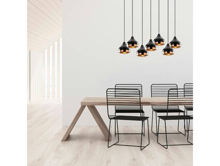 Suspension de table noire & cuivre, 7 abat-jour SILE