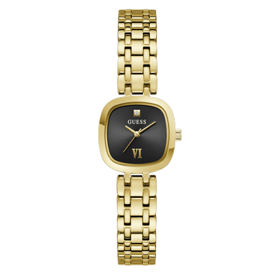 Quarzuhr GUESS "HAZEL", goldfarben, schwarz, schwarz, Armbanduhren, Damen, goldfarben, Quarzuhr, Armbanduhr, Damenuhr, Edelstahlarmband, analog