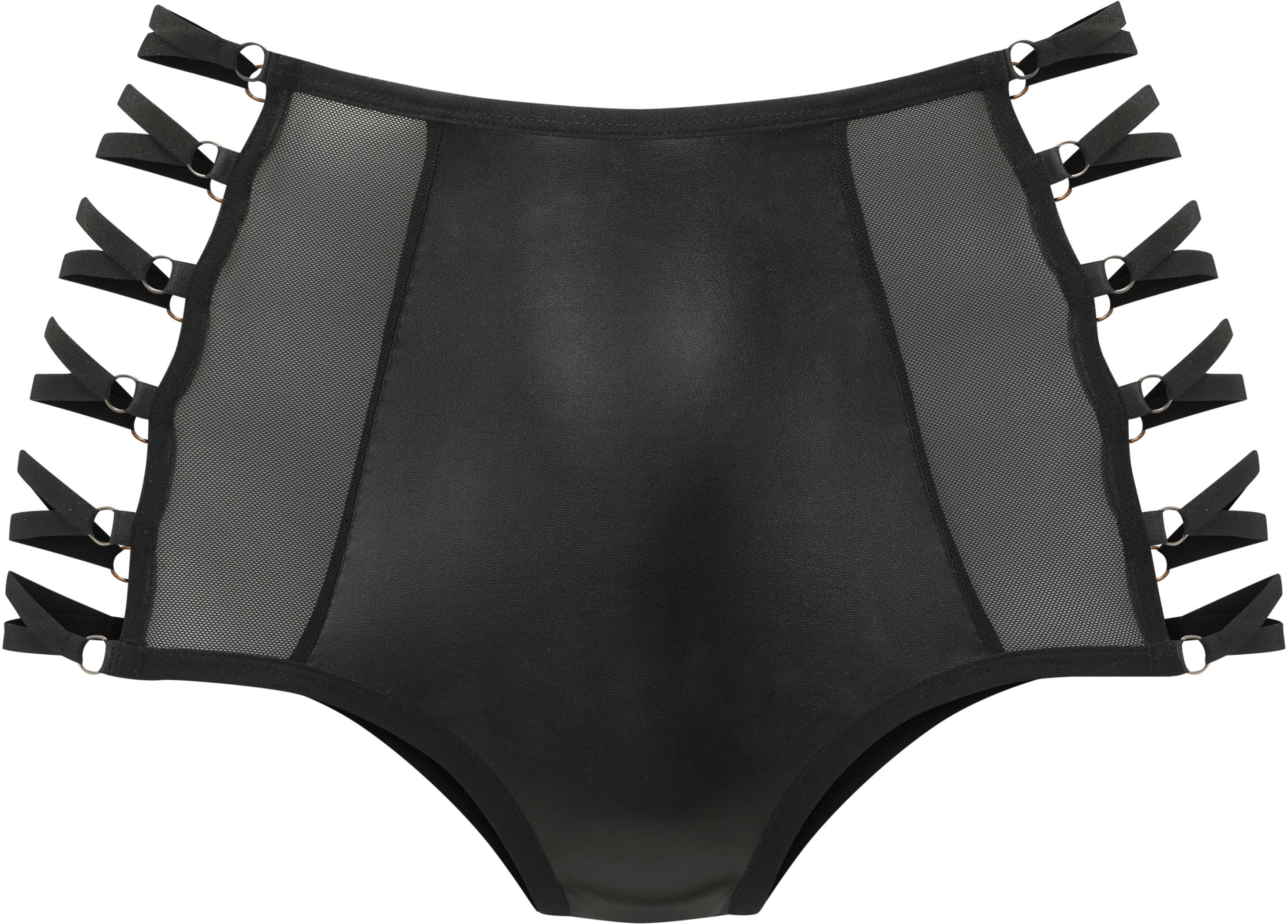 High-Waist-Slip "in Leder-Optik (Kunstleder), als Dessous-Set kombinierbar", Damen, Gr. 44/46, Lederoptik (PU beschichtet), schwarz, Lederoptik (PU beschichtet), Obermaterial: 85% Polyester, 10% Elasthan, 5% Polyamid. Beschichtung: 100% Polyurethan, PETIT