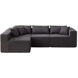 STILVORA Kombinationssofa Cord Schwarz, modulares L-förmiges Sofa-Set, keine Montage erforderlich