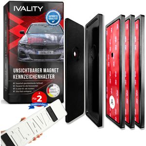 IVALITY Kennzeichenhalter Premium Klick, rahmenlos, für Auto, schwarz, 2 Stück