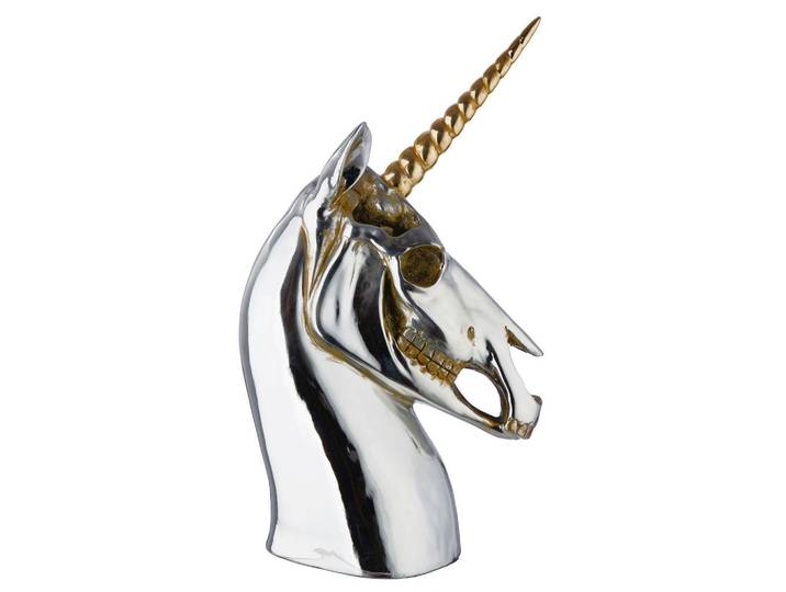 Dekoeinhorn Aurex, Silberfarben, Kunststoff, Einhorn, Einhorn, 18x32.5x11 cm, Tierfiguren, Dekoration, Dekofiguren & Skulpturen, Dekotiere