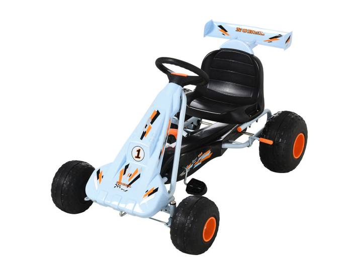 Homcom GO Kart Mit Pedal Kinderfahrzeug Tretauto mit Pedal ab 3 Jahre Stahl Hellblau, Metall, 66x59x97 cm, Spielzeug, Kinderfahrzeuge