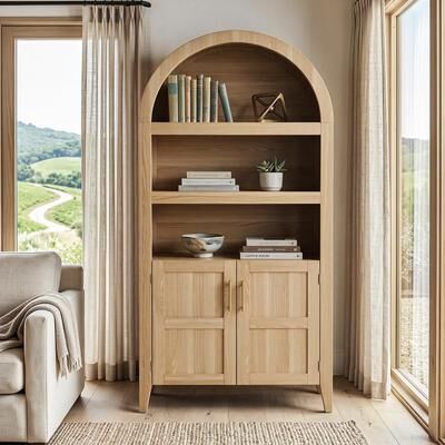 Lumibee "66"" Tall Kitchen Cabinet Open Shevles Arched Bookcase"