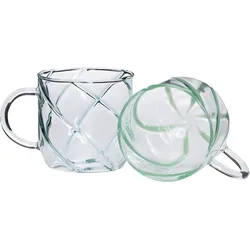 Hübsch, Tasse, Kiosk Glastasse Swirl Grün (2er Set) (450 ml, 2x)