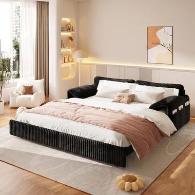 GDFStudio - 3-in-1 Convertible Corduroy Pull Out Sleeper Sofa Bed with Storage Pockets