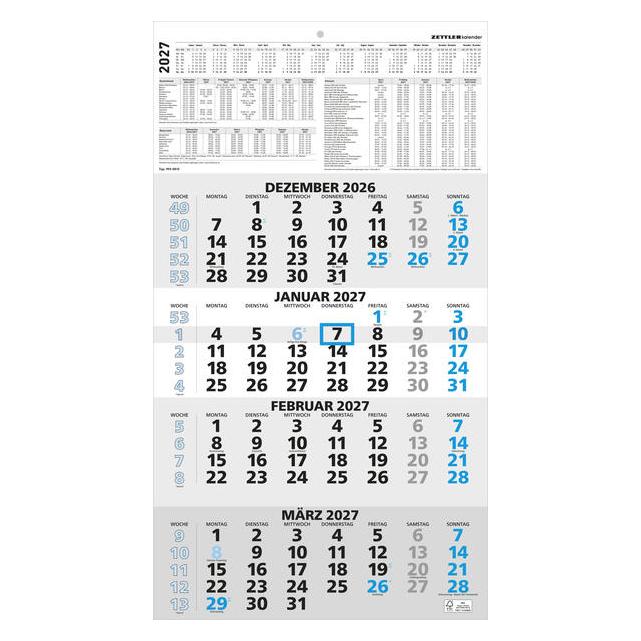 Zettler 4-Monatskalender blau 2027 (150300)