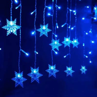 Uplift Curations Solar Powered Snowflakes Curtain Lights 96 LED Waterproof For Christmas Wedding And Party Decoration blue