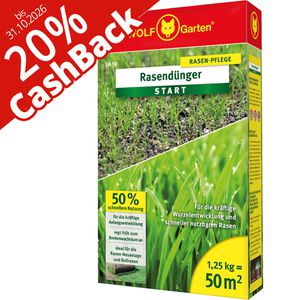 Wolf-Garten Dünger LH 50 Rasendünger Start, 20% Cashback, ideal für die Rasen Neuanlage, 1,25 kg für 50m²