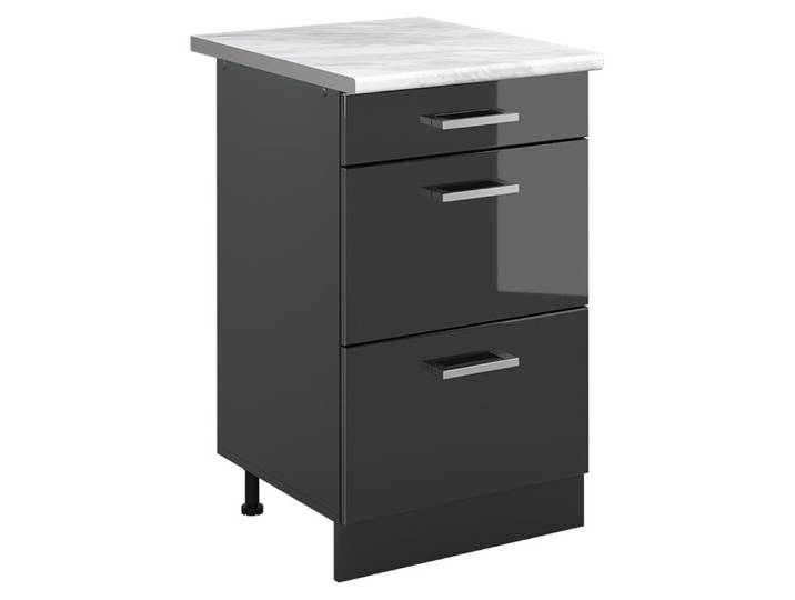 Küchenunterschrank Vicco R-Line Anthrazit Hochglanz/Anthrazit 50 cm Arbeitsplatte Marmor, Model 69785