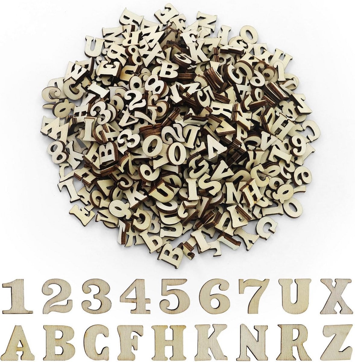 Houten Letters en Cijfers Knutselmateriaal voor Decoratie - 516 Stuks - Houtkleur