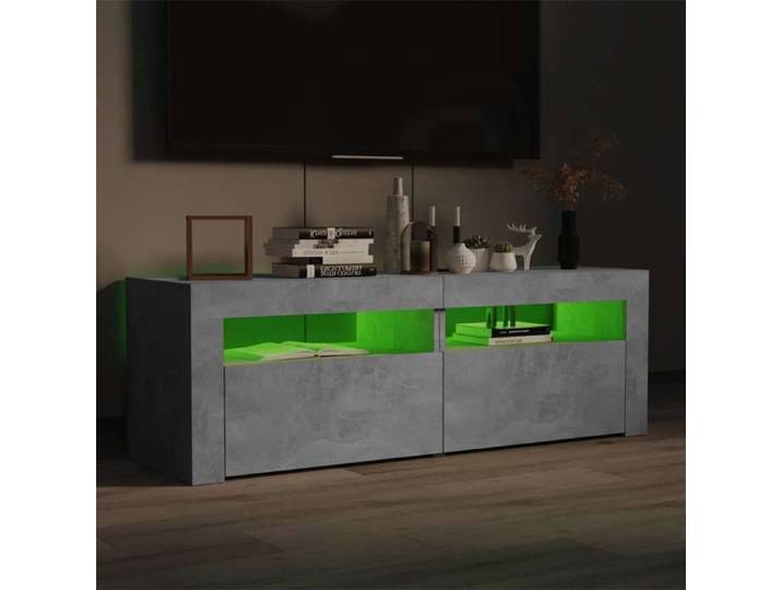 En soldes - MEUBLE HI-FI - Gris - Armoire TV - Meuble TV avec lumières LED - avec étagères - gris béton 120x35x40 cm_8216