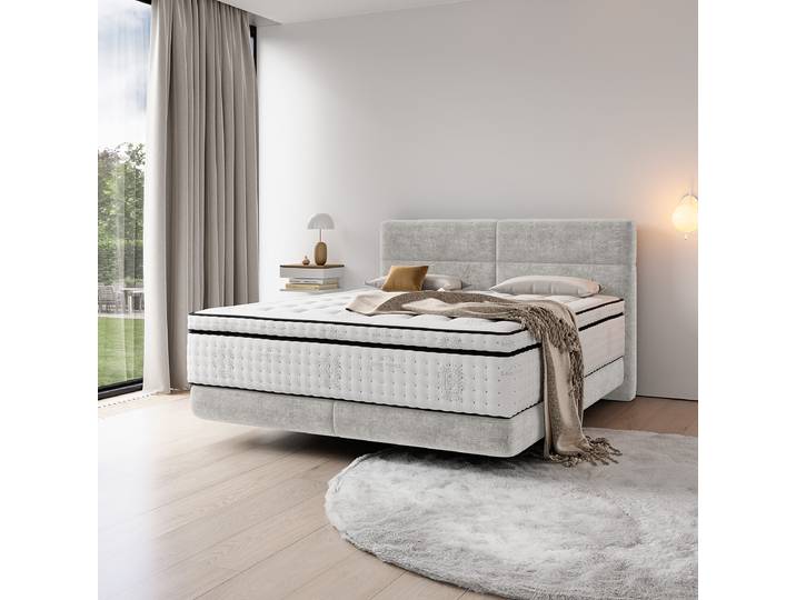 Lit boxspring Soncy 160 x 200cm Gamme chenille Gris/Gris clair