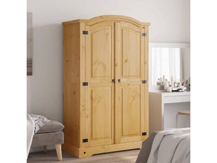 ZXQVLMRS Kleiderschrank Mexiko-Stil Kiefernholz 2 Türen, Braun Massives Kiefernholz, Rustikaler Charme, Einfache Montage