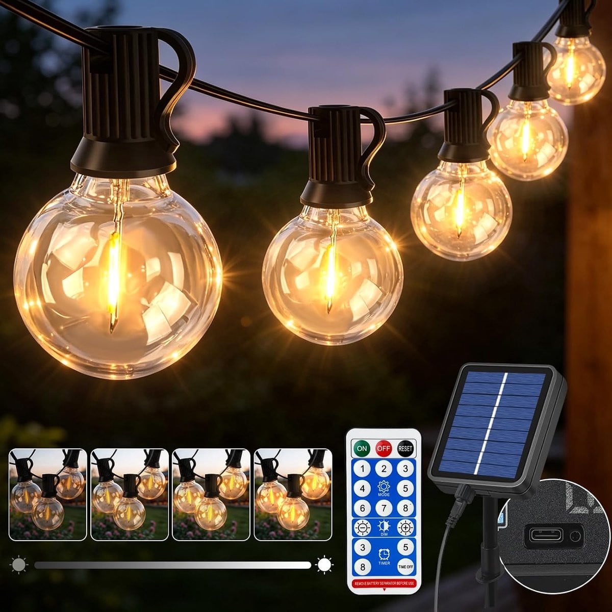 Lichtsnoer op zonne-energie voor buiten