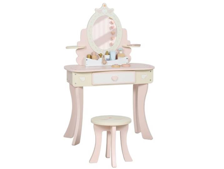 Coiffeuse pour enfants - Design 2-en-1 - Miroir amovible - Tiroir spacieux - Rose - 59 8x29 6x89 8 cm - 7 accessoires