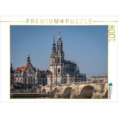 CALVENDO Puzzle Die Hofkirche von Dresden mit Blick vom Altstädter Elbufer. | 1000 Teile Lege-Größe 64x48cm Foto-Puzzle für glückliche Stunden