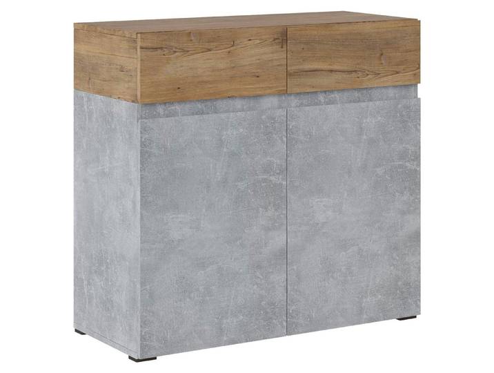 Kommode Rimini Sideboard 90x40x86cm grifflos Farbe wählbar,Beton / Kastanienfarben