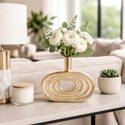 Sagebrook Home Decorative Vase - Gold Metal Solid - Cut-Out Oval Design