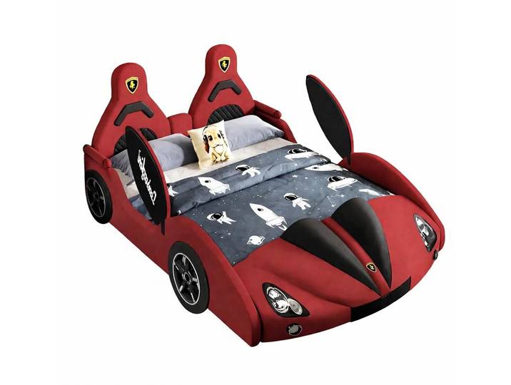 Xlmoebel Autobett Rotes Autobett für Kinder mit LED und Bluetooth-Funktion, Made in Europa
