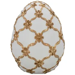 Deko-Ei Weiß mit Gold-Schleifenband 16 cm