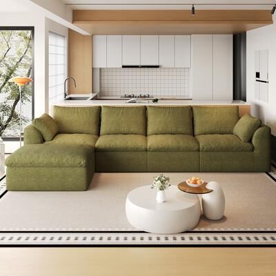 Kodotan sofa "137.9"" Vacuum Packed Cloud Sofa 5‑Seater L‑Shaped with Single Chaise Lounge, Modular Compressed Sectional Couch"
