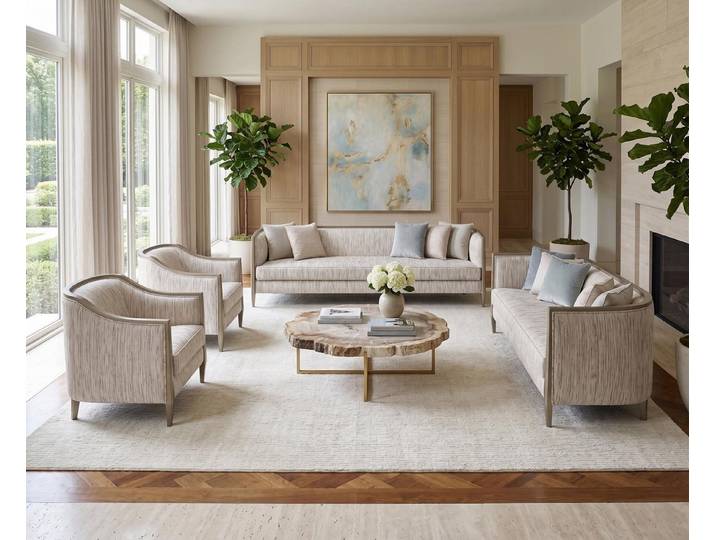 JVmoebel Polstergarnitur Premium Sofa Set modern klare Linien hellbeiger Stoff, (4-tlg), Made in Europa