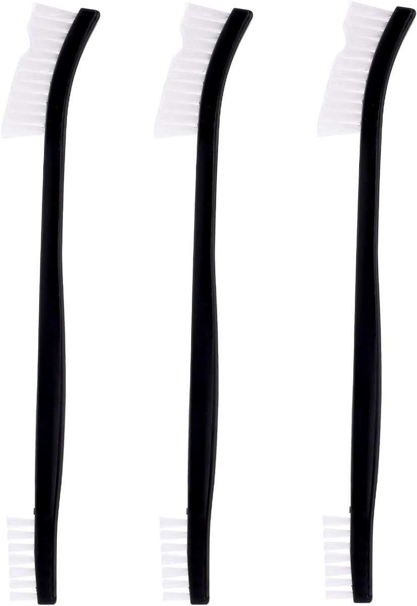 Set van 3 dubbelzijdige nylon detailborstels met kunststof handvat voor keuken en badkamer
