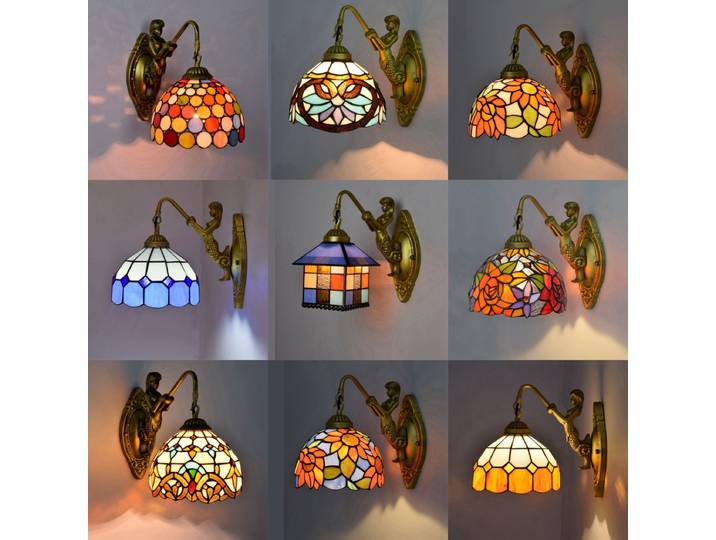 Lampe murale en verre teinté de style baroque européen, lampe de chevet pour chambre à coucher, lampe rétro créative pour salle à manger, balcon, couloir, escalier.