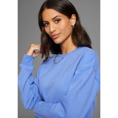 Sweatshirt LAURA SCOTT, Damen, Gr. 32/34, blau, angeraute Sweatware, Obermaterial: 80% Baumwolle, 20% Polyester, unifarben, Basic, lässig geschnitten, Rundhals, Rippbündchen, Sweatshirts Sweatshirt, Cropped Form