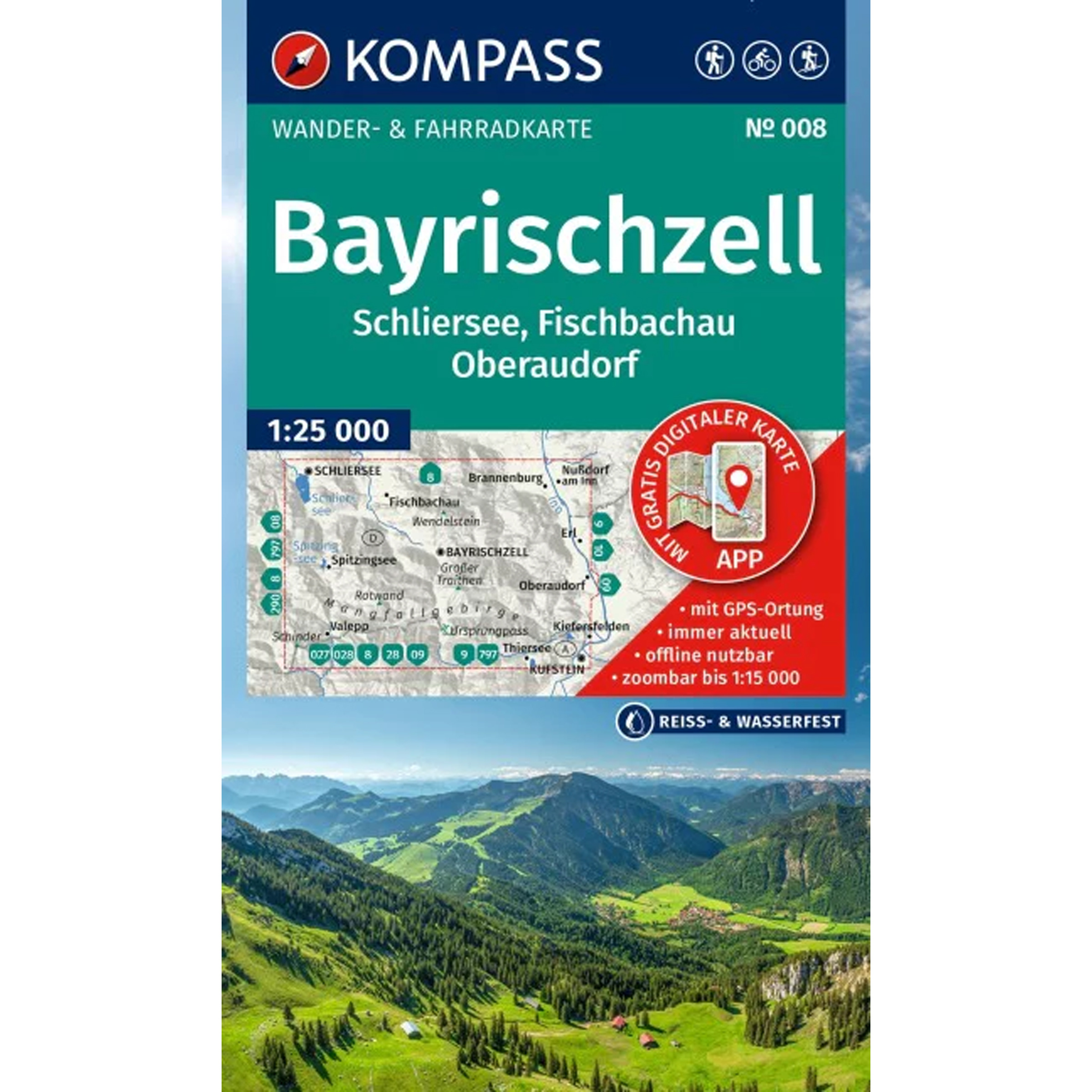 Kompass Verlag WK 008 Bayrischzell - Schliersee Topografische Karten tuerkis