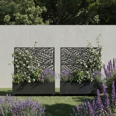 Lumibee 2-Piece Outdoor Metal Pattern Privacy Fence Screen Planter Box