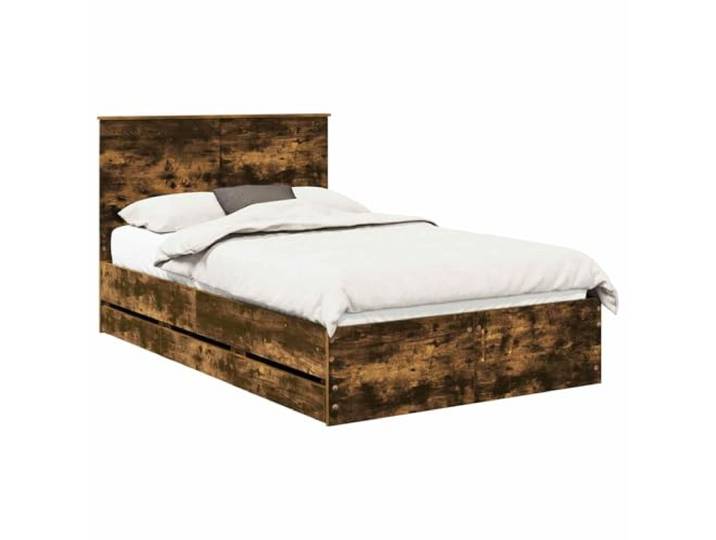 PUGYNBK Bettgestell Eiche rauchfarben, 120 x 190 cm, Ingenieur Versteckte Aufbewahrung, modernes Design, einfache Montage, quadratische Beine, robuste Lamellen