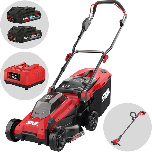 Skil 0130 BA - Tondeuse à gazon sans fil - 2x20V/2ah - Coupe 34 cm - Coupe-bordures en cadeau ! 