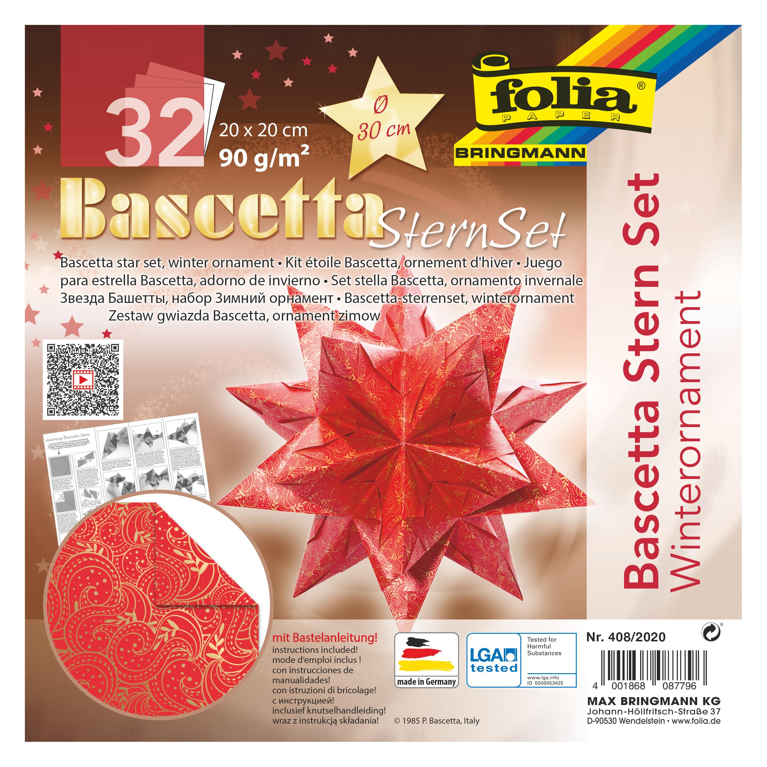 Folia Faltblätter Bascetta-Stern Winterornament rot, gold (90 g/m², 1x) (408/2020)