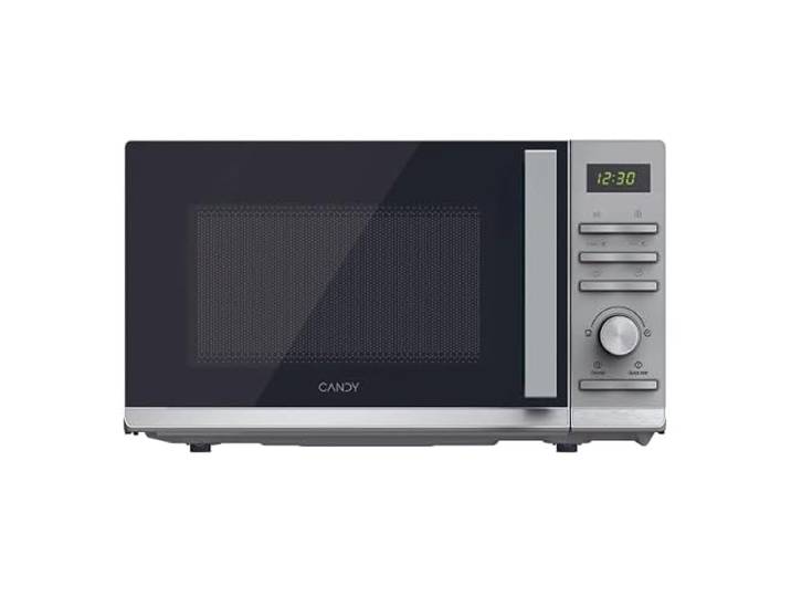 Candy Moderna CMWA23TNDS Mikrowelle, 900 W, 23 l, digital, Auftaufunktion, 14 automatische Menüs, Drehplatte aus Glas, 11 Leistungsstufen, Schnellkochen, Kindersicherung, Silber