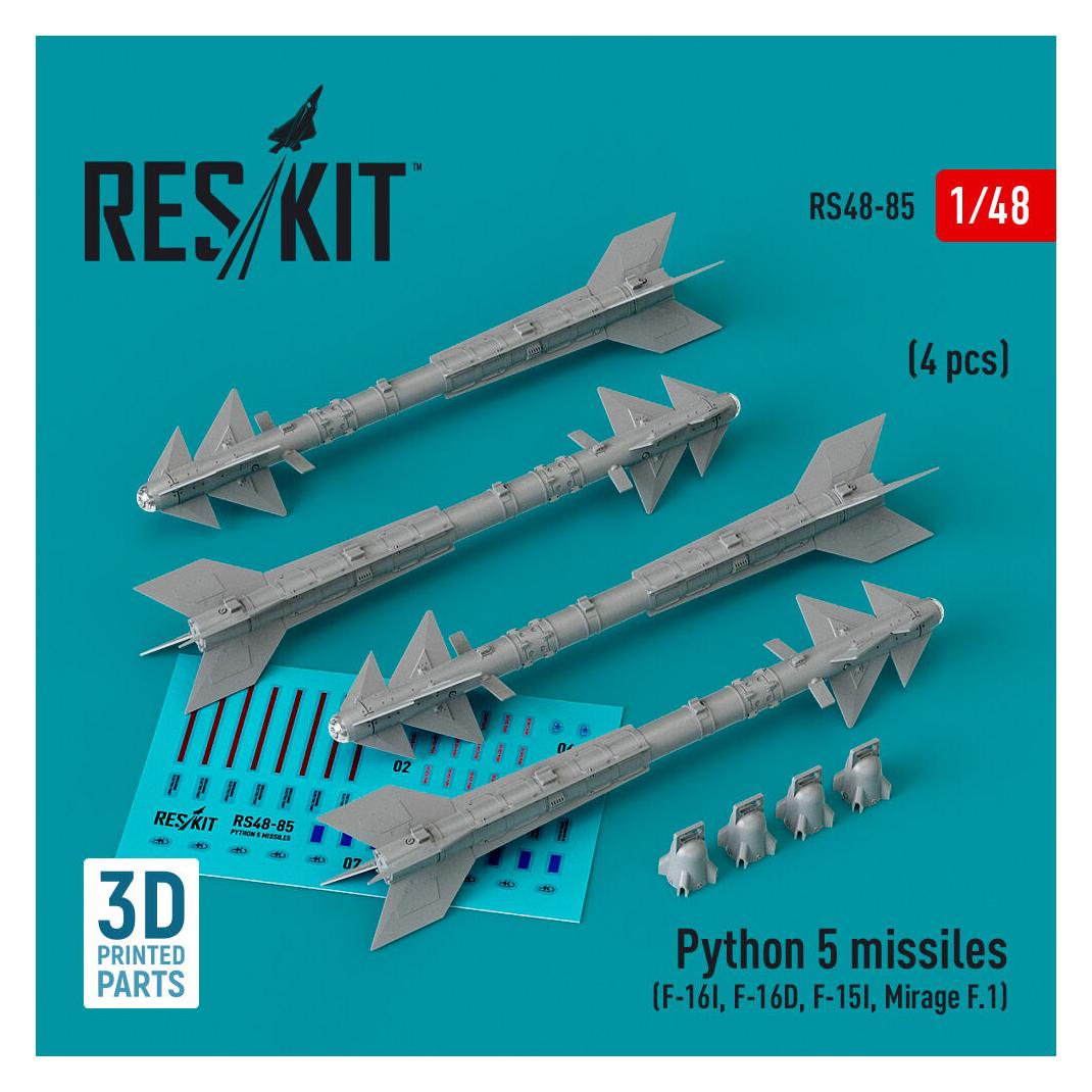 ResKit Python 5 missiles (4 pcs) (F-16I, F-16D, F-15I, Mirage F.1) (3D Printed) (RS48-0085)