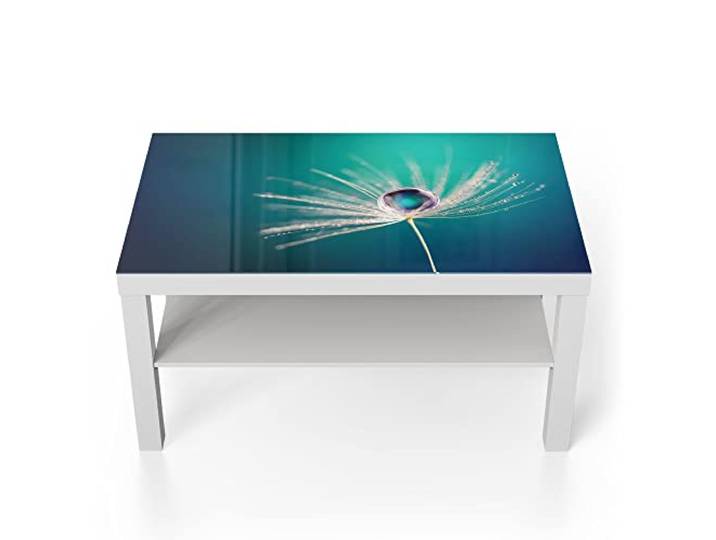 DEQORI Glastisch weiß groß 90x50 cm Motiv Inszenierte Wasserperle ausgefallener Beistelltisch aus Glas Hochglanz Couchtisch fürs Wohnzimmer moderner Couch Tisch mit Design