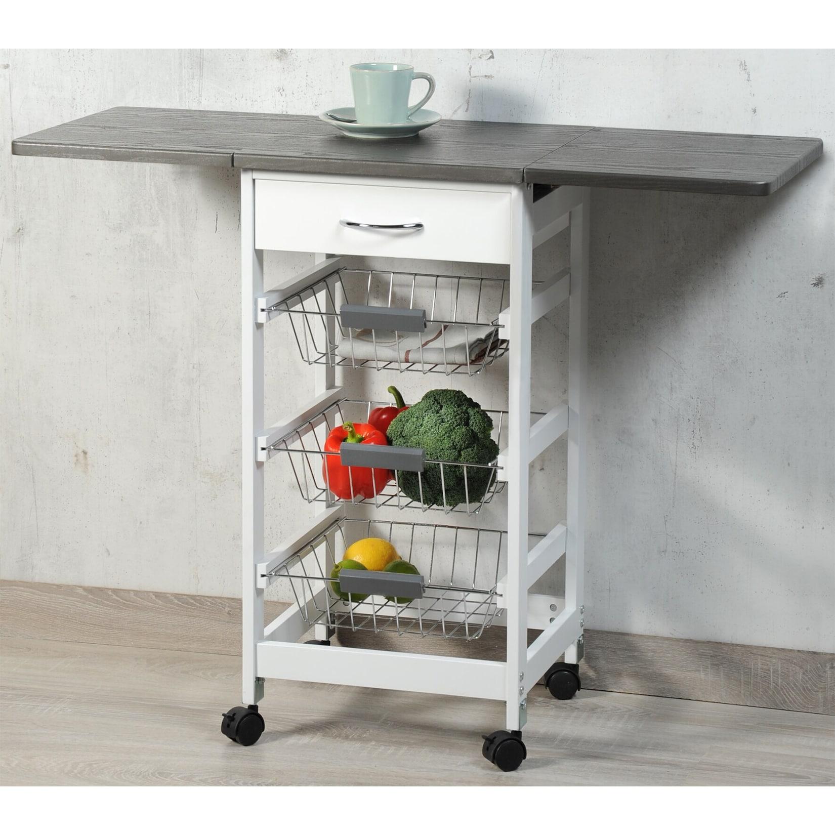 Kesper Küchenwagen - ausklappbaren Arbeitsplatten - Weiß/Grau FSC