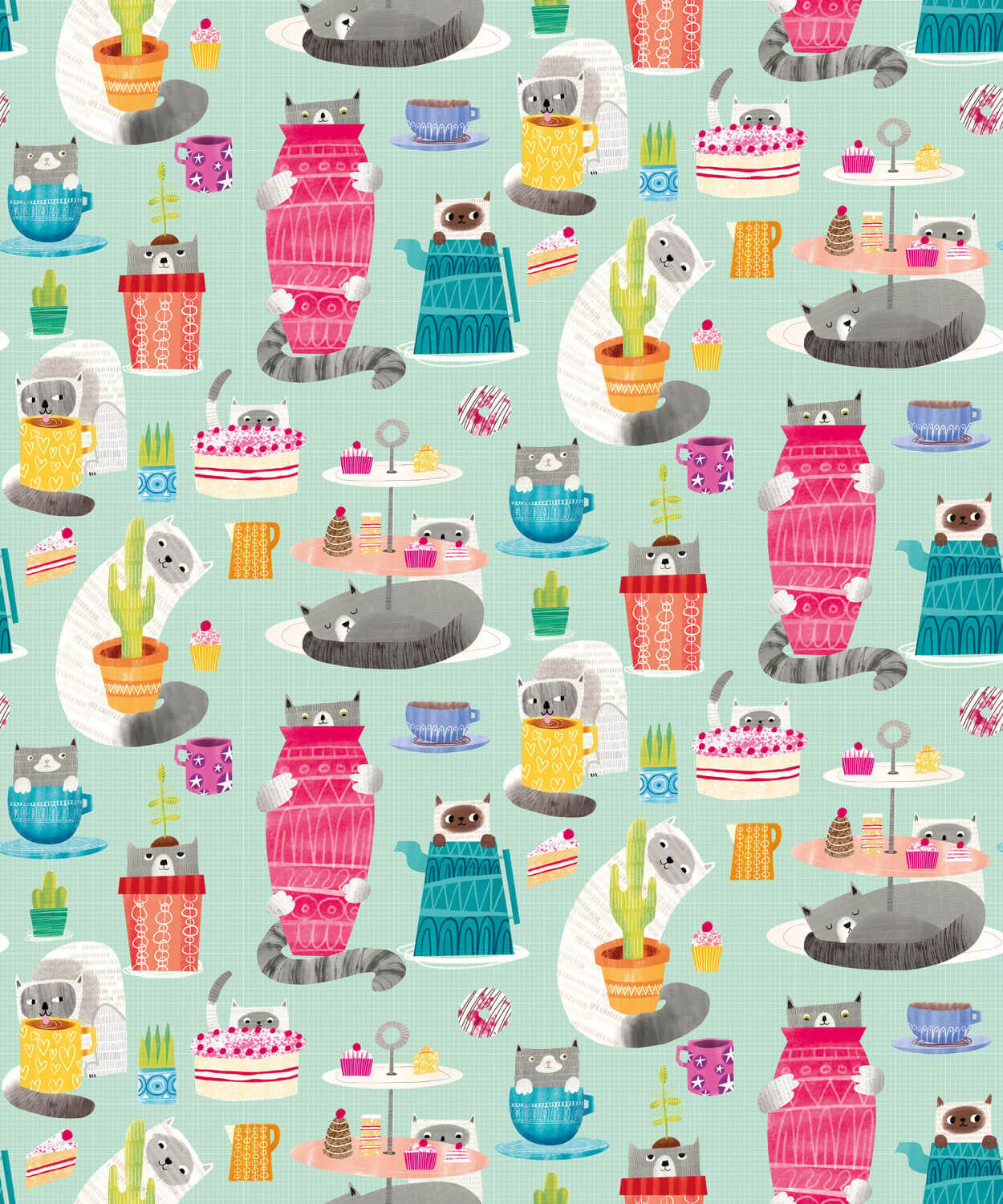Ohpopsi When I Grow Up - Kitten Kaboodle Spearmint - WGU50108W   754003210682   Behang