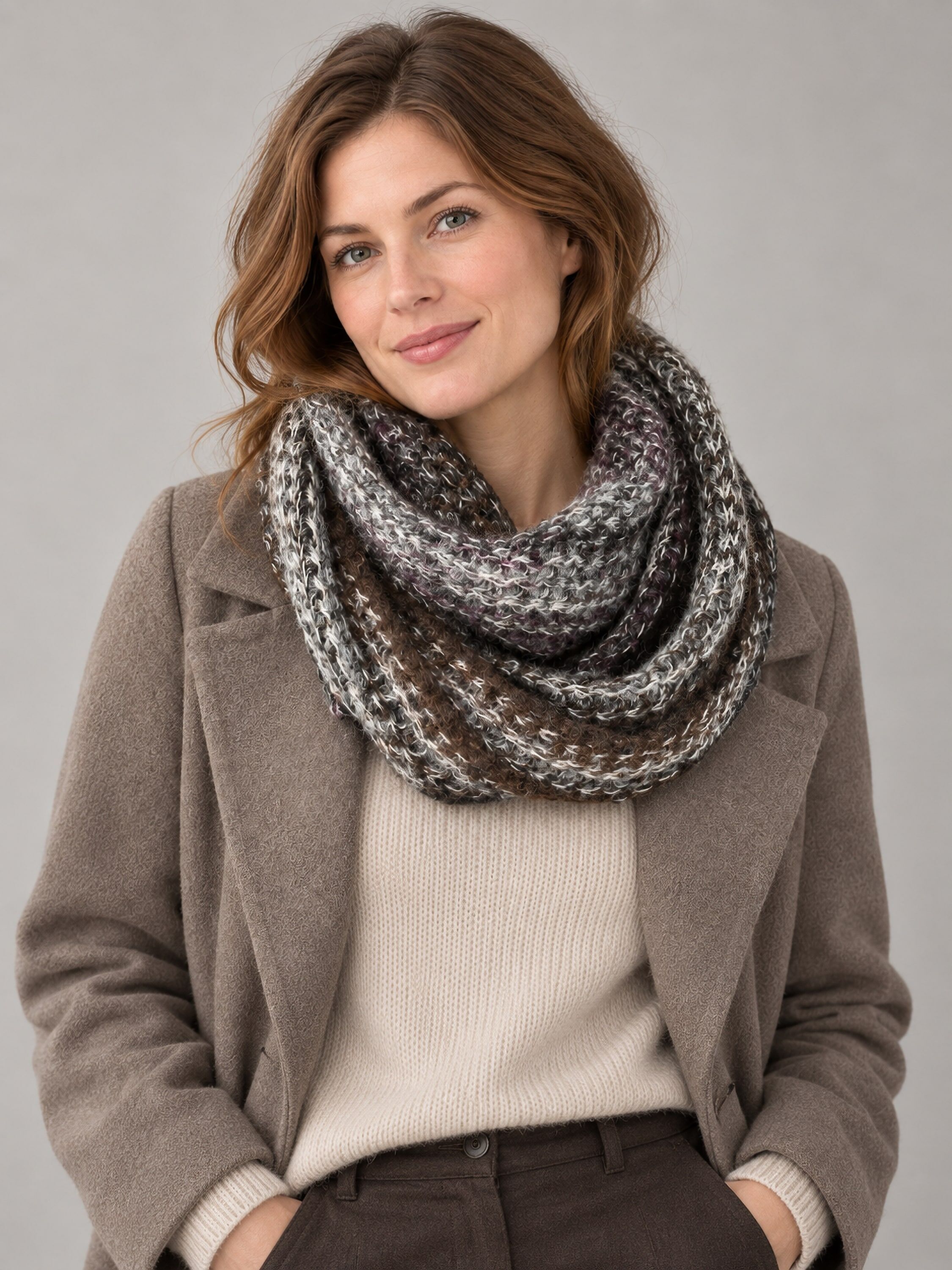 Strickschal "Strickloop", Damen, braun, Polyacryl, COLLEZIONE ALESSANDRO, gestreift, Basic, Modetücher, Made in Italy, in tollen Farben