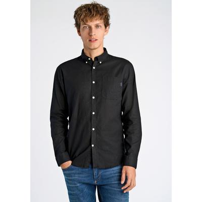 Leinenhemd LINDBERGH "Leinenhemd (Langarm) Relaxed Fit", Herren, Gr. XL, Normalgrößen, schwarz, Obermaterial: 55% Leinen, 45% Baumwolle, Hemden