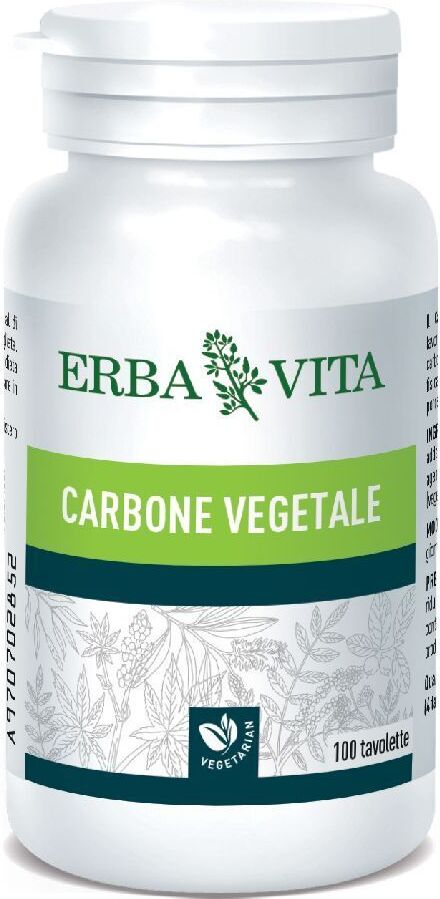 Erba Vita Carbone Vegetale, Integratore Digestivo per Flatulenza e Gas Intestinali, 100 Tavolette