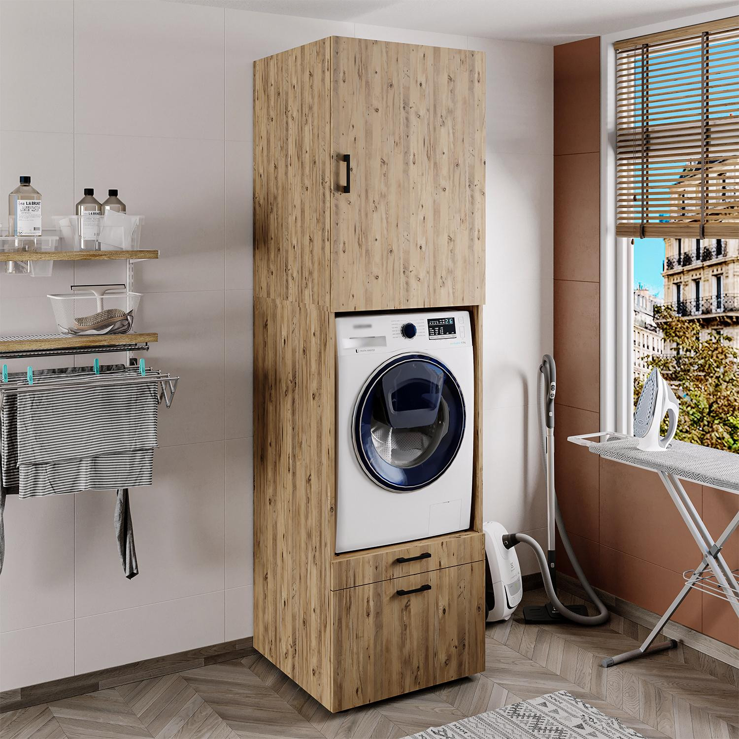 Roomart SERIE 2 wasmachinemeubel in eikenhout voor de badkamer of keuken
