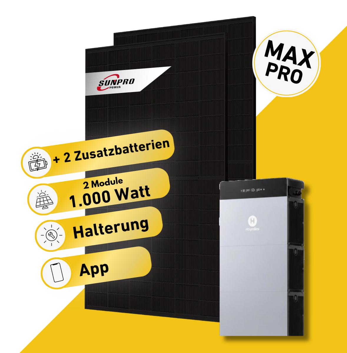 Balkonstrom Balkonkraftwerk 1000W Solaranlage mit Speicher | 2xZusatzspeicher | 2xSolarmodul | Hoymiles HiBattery 4020X