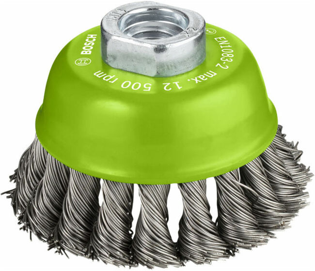Brosse boisseau 75 mm à fils d'inox torsadés 75 mm, 0,5 mm, M14 ; Bosch (2608622060)
